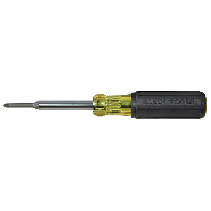 KLEIN TOOLS Multi-Bit Screwdriver / Nut Driver, 6-IN-1, Extended Reach, Ph, Sl, Sq