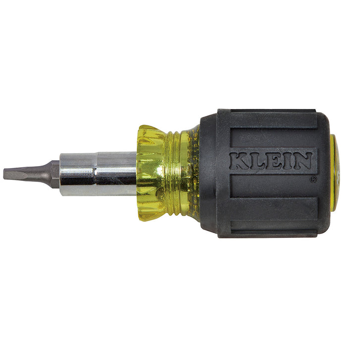 KLEIN TOOLS Multi-Bit Screwdriver / Nut Driver, 6-IN-1, Stubby, Ph, Sl, Sq Bits