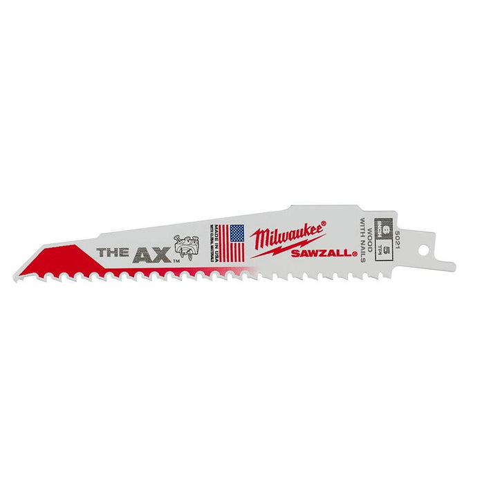 MILWAUKEE 6" 5 TPI SAWZALL® The AX™ Hoja para madera con clavos integrados (PAQUETE DE 5)