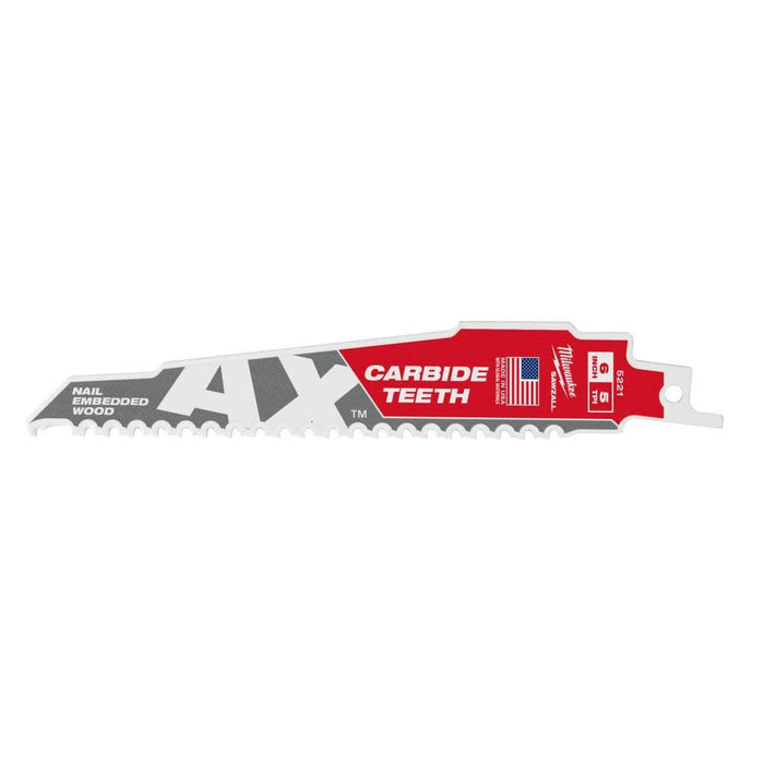 MILWAUKEE 6" 5 TPI SAWZALL® The AX™ w/ Carbide Teeth Wood Blade (5 PACK)