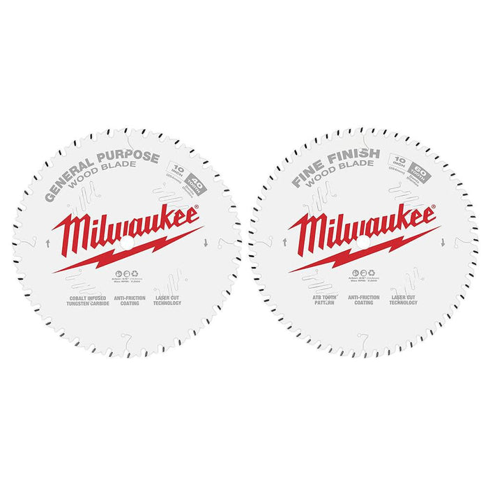 MILWAUKEE 10" 40T & 60T Circular Saw Wood Cutting Blades