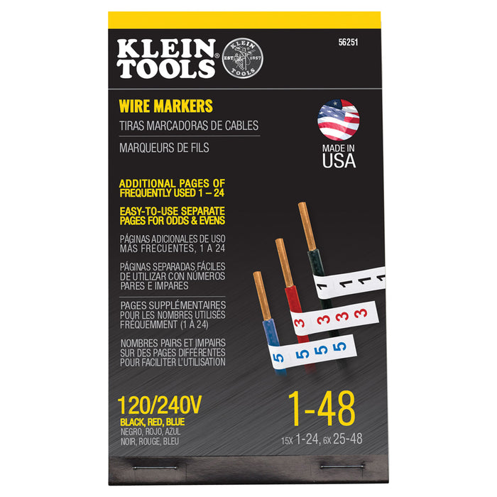 KLEIN TOOLS Wire Marker Book, 120/240V Black, Red, Blue 1-48