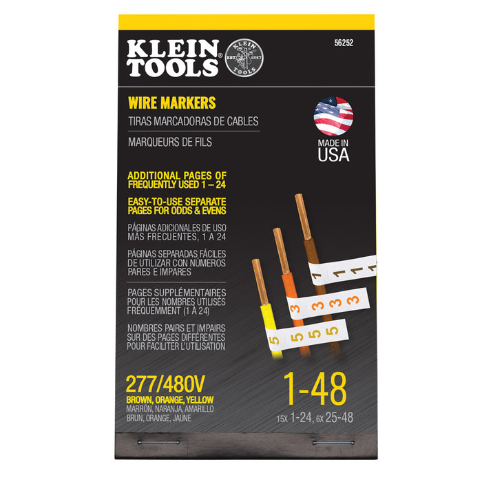 KLEIN TOOLS Wire Marker Book, 277/480V Brown, Orange, Yellow 1-48