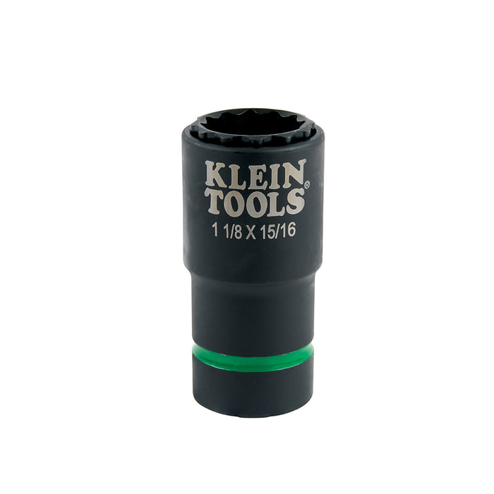 KLEIN TOOLS 2-in-1 Impact Socket, 12-Point, 1-1/8 and 15/16-Inch