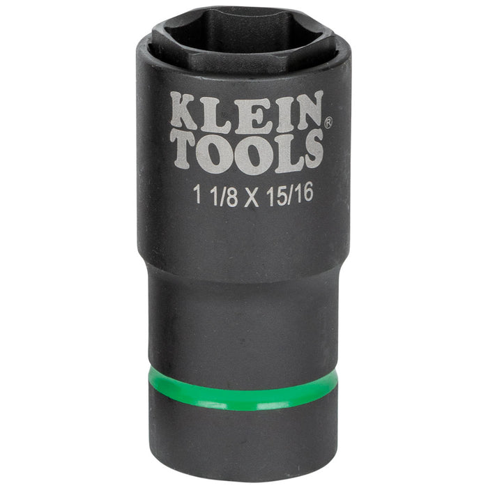 KLEIN TOOLS 2-in-1 Impact Socket, 6-Point, 1-1/8 and 15/16-Inch