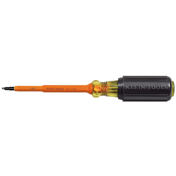 KLEIN TOOLS Insulated Screwdriver, #1 Square Tip, 4-Inch Shank