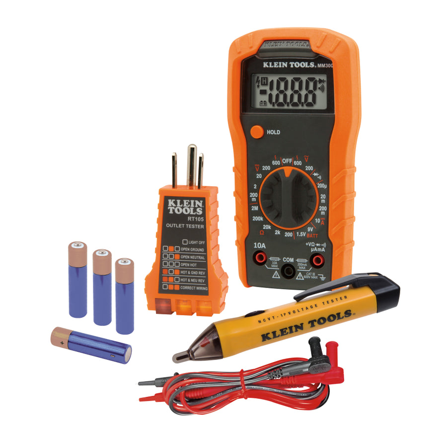 KLEIN TOOLS Test Kit w/ Multimeter, Non-Contact Volt Tester, Receptacle Tester