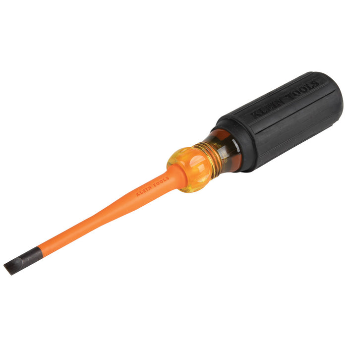 KLEIN TOOLS Slim-Tip Insulated Screwdriver, 1/4-Inch Cabinet, 4-Inch Round Shank