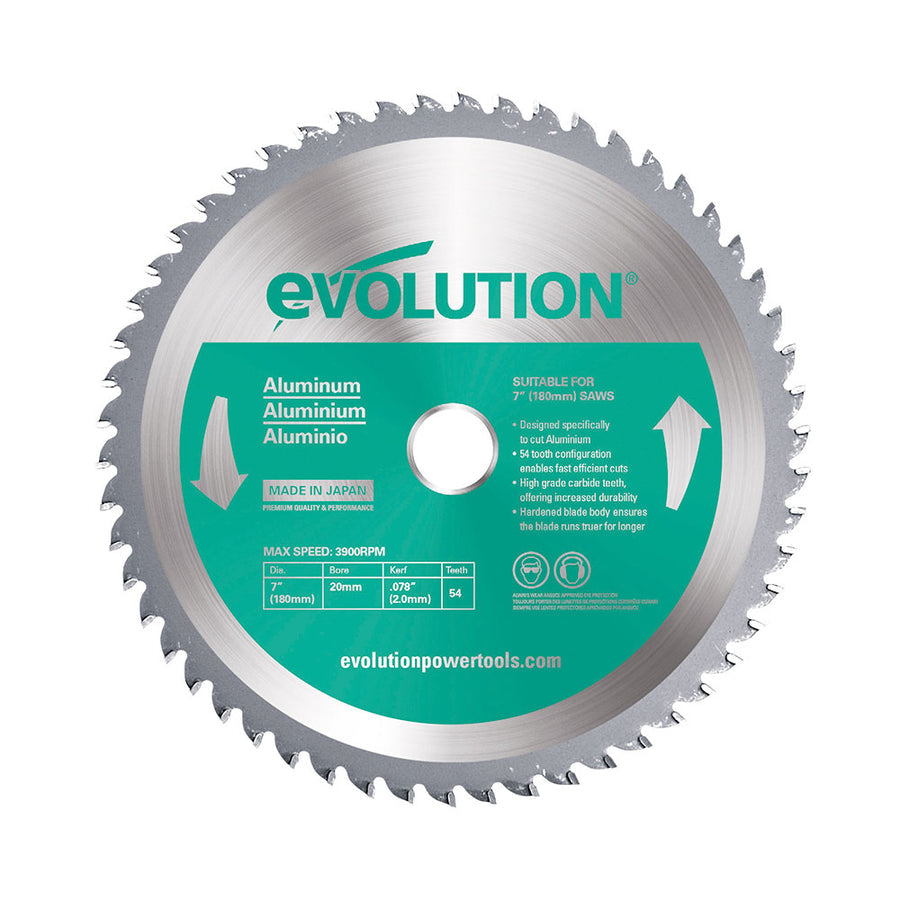 EVOLUTION 7" 54T, 25/32" Arbor, Tungsten Carbide Tipped Aluminum & Non-Ferrous Metal Cutting Blade