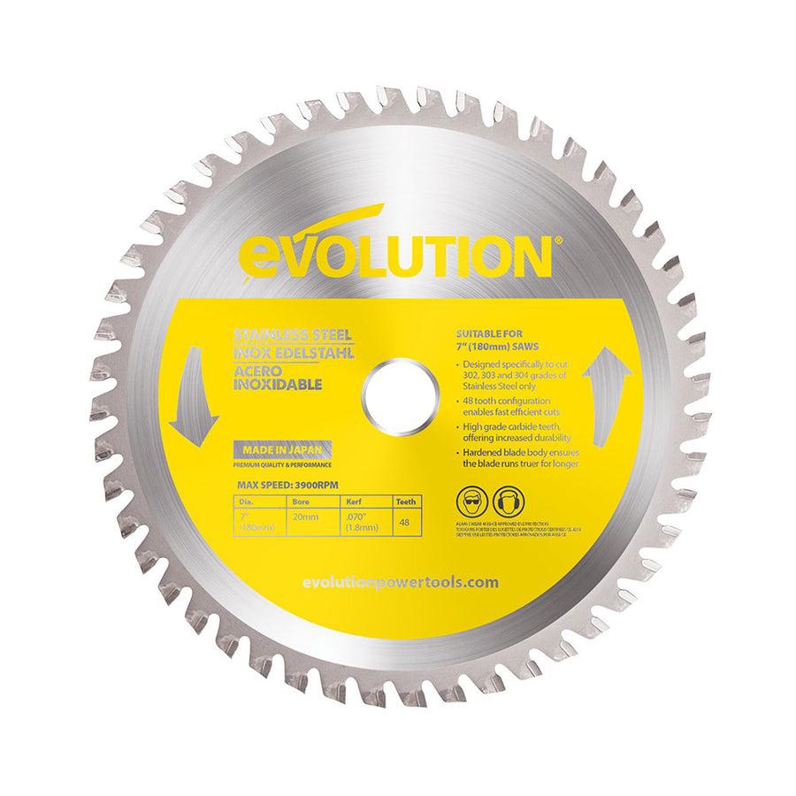 EVOLUTION 7" 48T, 25/32" Arbor, Tungsten Carbide Tipped Stainless Steel Cutting Blade