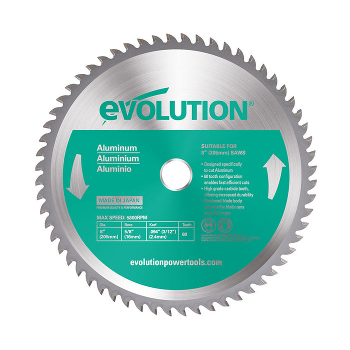 EVOLUTION 8" 60T, eje de 25/32", hoja de corte de aluminio y metales no ferrosos con punta de carburo de tungsteno