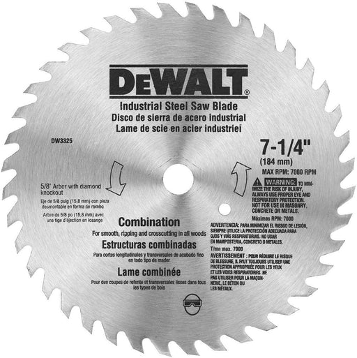 DEWALT 7-1/4-Inch 40 Tooth Atb Combination Saw Blade With 5/8-Inch And Diamond Knockout Arbor,Silver