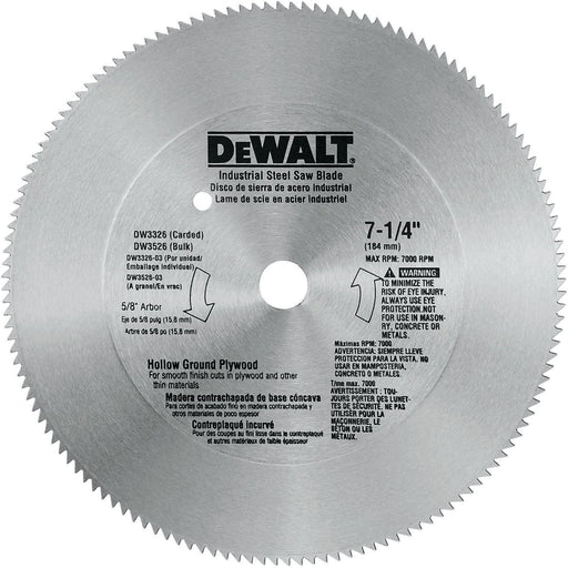 DEWALT 7-1/4" Circular Saw Blade For Hollow Ground Plywood, 5/8" And Diamond Knockout Arbor, 140-Tooth