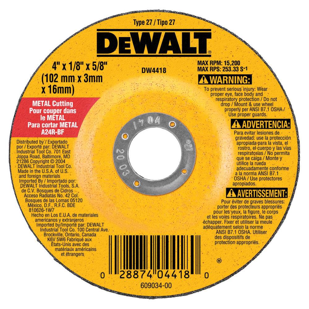 DEWALT 4" x 1/8" x 5/8" Metal Wheel