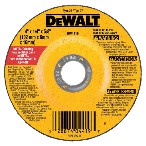 DEWALT 4" x 1/4" x 5/8" High Performance Metal Grinding Wheel