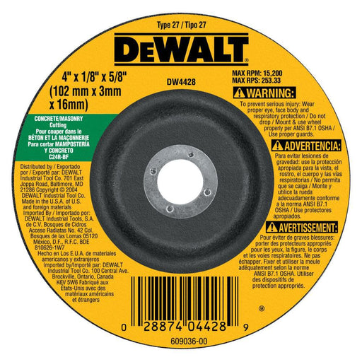 DEWALT 4-Inch By 1/8-Inch By 5/8-Inch Concrete/Masonry Cutting Wheel , Black