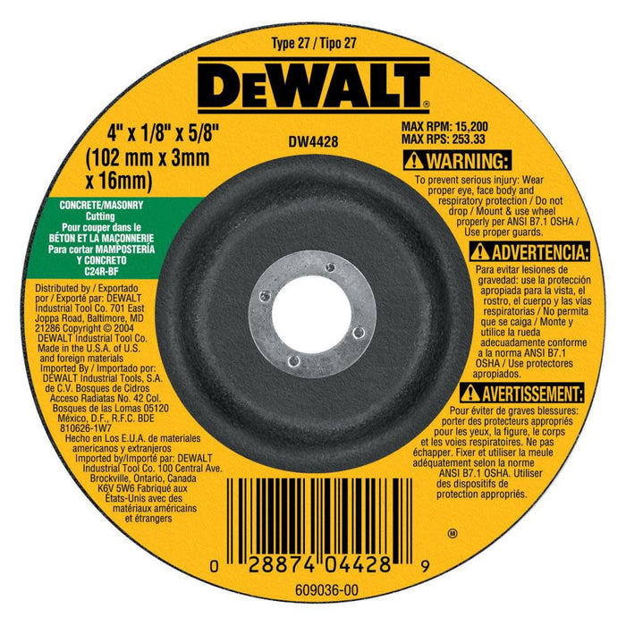 DEWALT 4-Inch By 1/8-Inch By 5/8-Inch Concrete/Masonry Cutting Wheel , Black