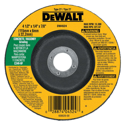 DEWALT 4-1/2-Inch By 1/4-Inch By 7/8-Inch Concrete/Masonry Grinding Wheel