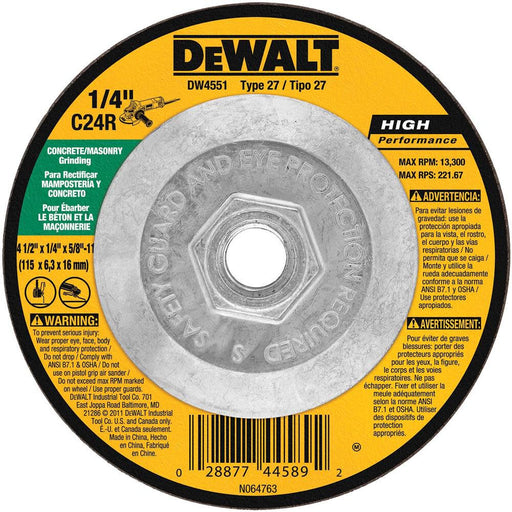 DEWALT Masonry Grinding Wheel, 5/8-11-Inch Arbor, 4-1/2-Inch By 1/4-Inch