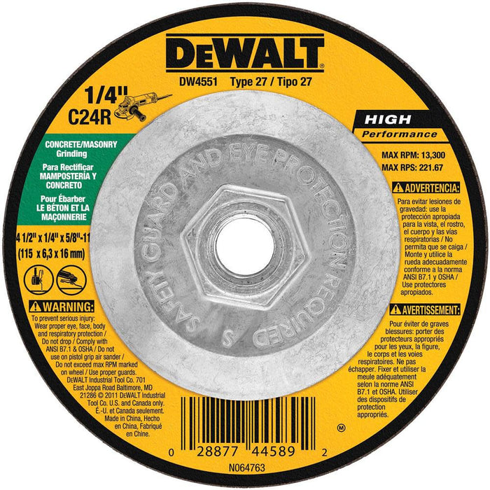 DEWALT Masonry Grinding Wheel, 5/8-11-Inch Arbor, 4-1/2-Inch By 1/4-Inch