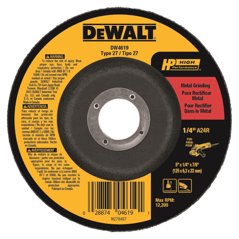 DEWALT 5" x 1/4" x 7/8" High Performance Metal Grinding Wheel