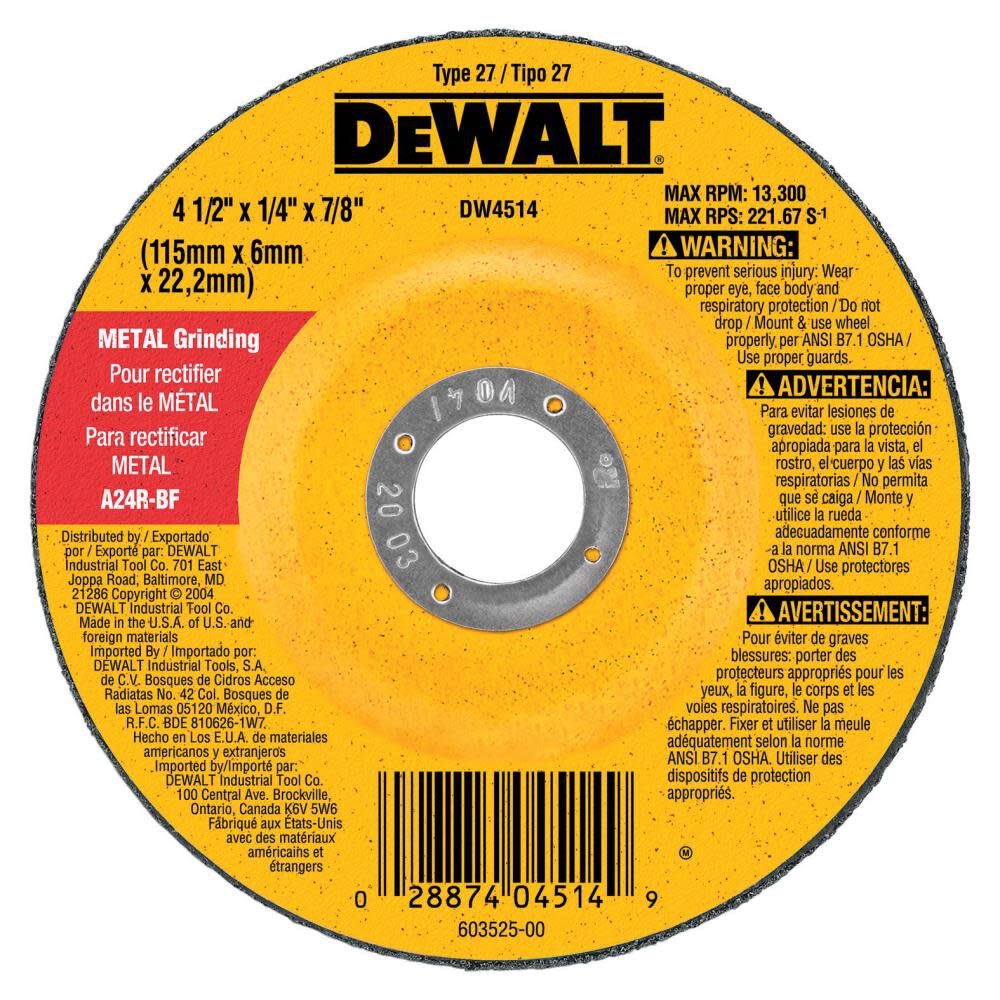 DEWALT 5" x 1/4" x 5/8"-11 High Performance Metal Grinding Wheel
