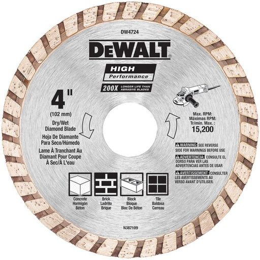 DEWALT Diamond Blade For Masonry, Dry Cutting, Continuous Rim, 7/8-Inch Arbor, 4-1/2-Inch