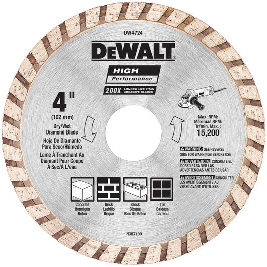 DEWALT Diamond Blade For Masonry, Dry Cutting, Continuous Rim, 7/8-Inch Arbor, 4-1/2-Inch