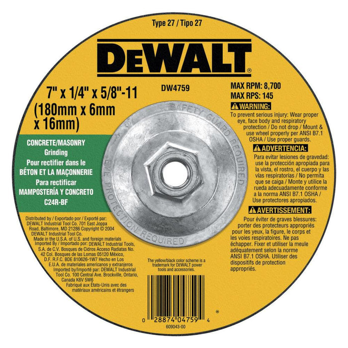 DEWALT 7-Inch By 1/4-Inch By 5/8-Inch-11 Concrete/Masonry Grinding Wheel