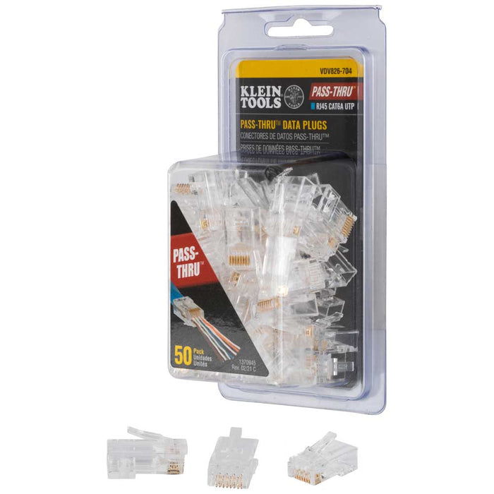 KLEIN TOOLS Pass-Thru‰ã¢ Modular Data Plugs, RJ-45-CAT6A, UTP, 50-Pack