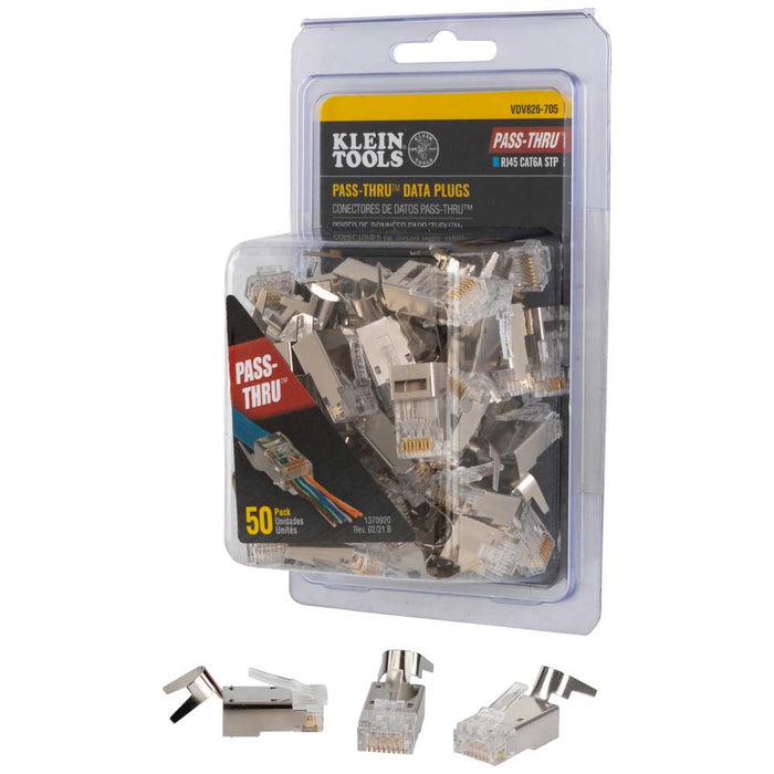 KLEIN TOOLS Pass-Thru‰ã¢ Modular Data Plugs, RJ45-CAT6A, Shielded (STP), 50-Pack